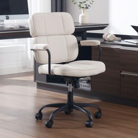 Wahson Retro Brown PU Leather Office Chair – High-Back Swivel Desk Chair with Ergonomic Support, Adjustable Height, 360° Casters for Home Office Study, Beige (1/5)