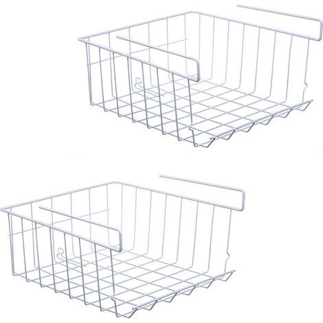 panier de rangement sous tablette, Paquet de 2 Panier de Rangement en Fil métallique pour Cuisine, Bureau, Garde-Manger, Salle de Bain, Armoire (1/4)