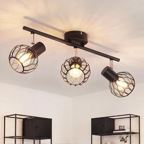 GBLY LED Proyector Techo 3 Luces Lámpara Negra E14 Metal 350° Giratorio Lámpara Cocina Lámpara Salón Foco Techo Pasillo Plafón Sin Bombilla (1/5)