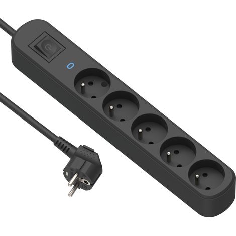 Bloc Multiprise 5 Prises 16 A, avec protection parafoudre, avec interrupteur ON/OFF, Longueur 1.5M, Noir (1/5)