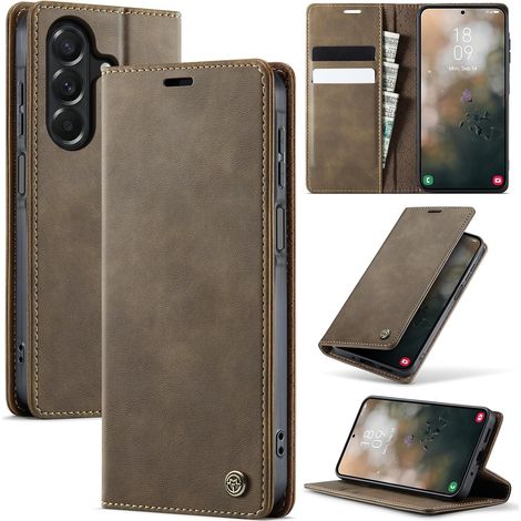 Coque pour Samsung Galaxy A27 5G Premium Housse Cuir Protection Pochette Rabat Portefeuille Flip Case Porte Magnétique Coque Étui pour Samsung Galaxy A27, Café (1/5)