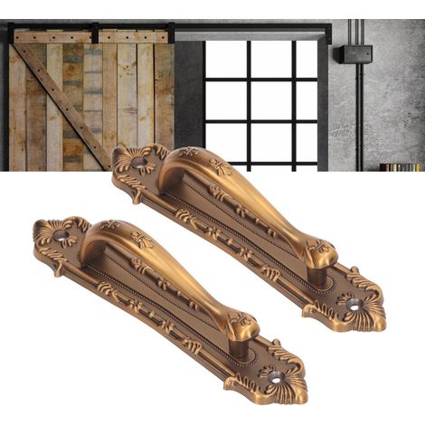 Poignée de porte coulissante bronze pour barn/portails, 2 pièces, fixation en surface pour bois, matériau aluminium, design rustique. (1/5)