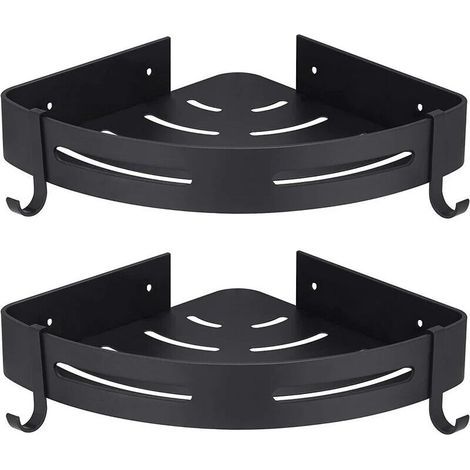 Eck-Duschregal ohne Bohren, 2er-Set, mit Haken, schwarz, Badezimmer-Aufbewahrung, Badezimmer-Zubehör, Seifenschale, Duschregal, ohne Bohren