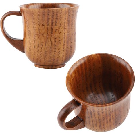 Tragbarer Becher aus Naturholz mit Henkel, Teetasse aus Holz, Kaffee-, Bier- und Saftbecher (2) (1/5)