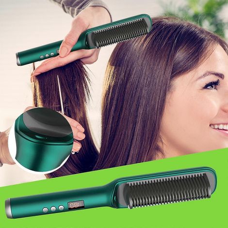 Brosse lissante à ions négatifs, brosse lissante LED 2 en 1, lisseur et boucleur à 17 températures avec fonctions anti-brûlure et arrêt automatique. (1/5)