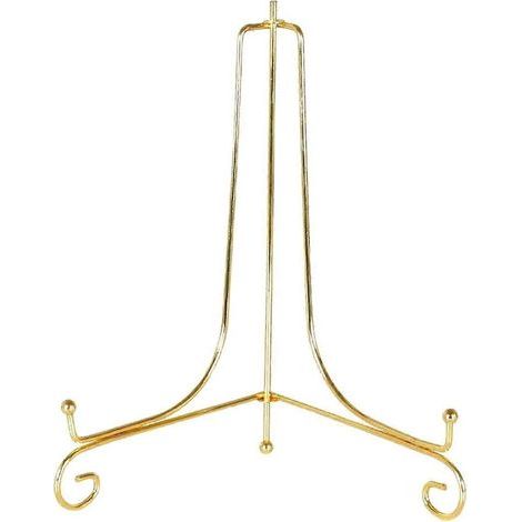 Présentoir doré, support pour objets artisanaux, porte-livres, socle photo, cadre pour bols et plats, support pour assiettes. (1/5)