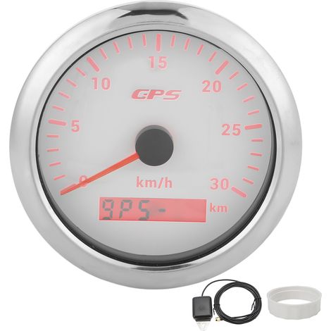 Compteur de vitesse GPS automatique marin 85mm, odomètre de vitesse universel 9-32V avec rétro-éclairage 7 couleurs pour voiture bateau RV YachtWhite (1/5)