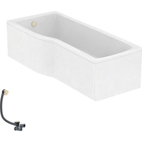 IDEAL STANDARD Connect Air 170 x 80 cm, ducha a la izquierda, bañera, faldón y desagüe, color oro.