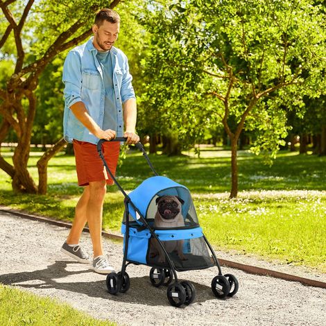 Poussette pliable pour chien avec capote réglable et roues pivotantes, 82 x 47 x 97 cm, bleue (1/5)
