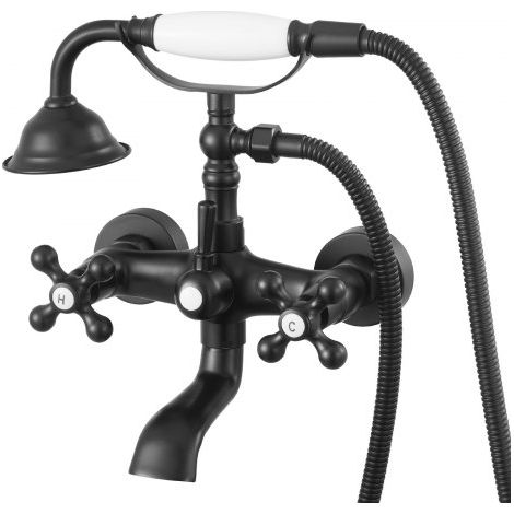 Badewannenarmatur Klauenfuß zur Wandmontage mit Handbrause, Vintage Badewannenarmatur mit verstellbaren Schwenkarmen & 360°-Drehauslauf, Wasserhahn Duschset Wannenfüll-Set Mattschwarz (1/5)