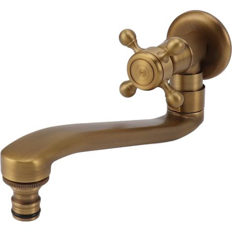 Robinet de Jardin Antique en Cuivre, Bec Long Antigel pour Lavage, Robinet d'Eau Froide Murale à Bec Effilé (1/5)