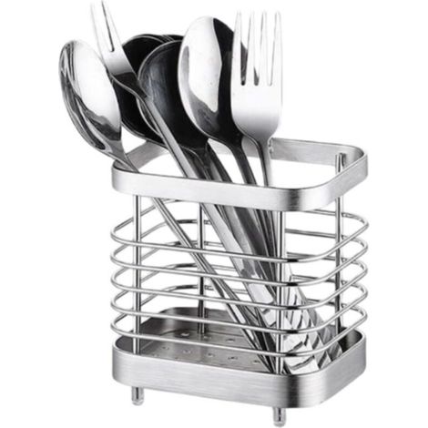Cutlery Drainer, Storage Basket Holder for Knives, Forks, Spoons, Kitchen Utensils, Stainless Steel Cutlery Holder - Silver