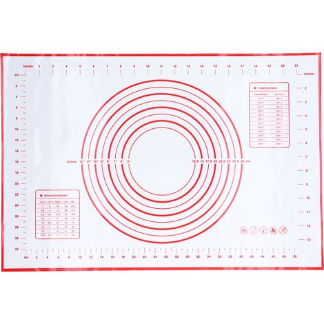 Planche à pâtisserie anti-dérapante en silicone rouge - Tapis de pétrissage pour cuisson et découpe