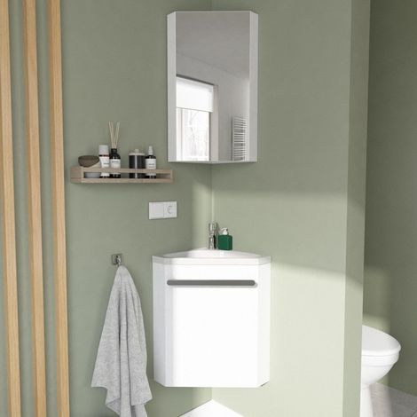 SKINO Eckwaschbecken + Badezimmerschrank