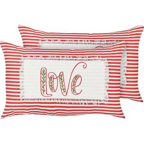 Conjunto de 2 cojines decorativos funda de algodón motivo a rayas rojo y blanco 30 x 50 cm Alsine (1/5)