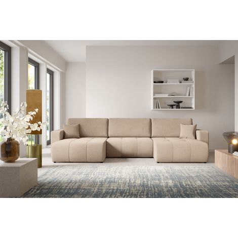 Wohnlandschaft Sofa mit Schlaffunktion AUGUSTO in Stoff Wind Beige (1/5)