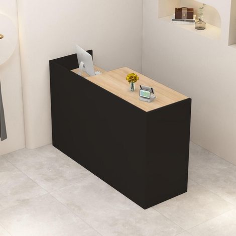 Réception bois avec rangement, 80-200 cm, noir et bois, 180x50x100 cm (1/5)