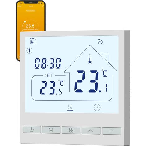 Thermostat Chaudiere gaz,Thermostat Connecté WiFi,Thermostats d'ambiance Programmable,Numérique Programmateur,Contrôle à Distance et Commande vocale,Compatible avec Alexa et Google Home,TOL47,Blanc