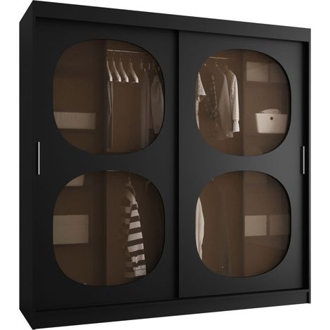 Armoire Hartford 531, Noir, 200x200x62cm, Portes d'armoire: Coulissantes, Nombre d'étagères: 5