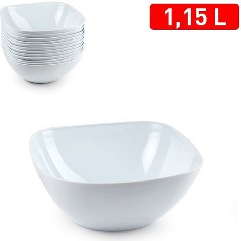 TrAdE Shop Traesio - Set 12 Pz Ciotola Quadrata Opale Bianca Da 1,15lt Servizio Tavola Piatti 1221801 -