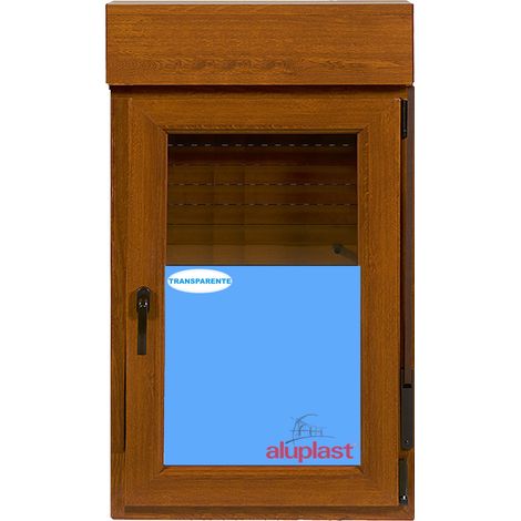Ventana PVC 800x1155 Roble Dorado Oscilobatiente Derecha con Persiana Vidrio Transparente (1/5)