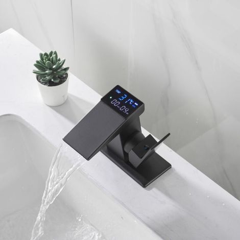 [NEVER USED] Waterfall Faucet Digital Display Hydropower Basin Temperature Display Digital Faucet Black One Piece (1/4)