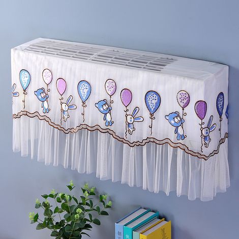 Housse de Protection pour Climatiseur 1.5P-2P, Couverture Antipoussière Murale Décorative avec Motifs Ours, Lapin, Ballons Violet et Bleu, Adaptée aux Dimensions jusqu'à 94cm.
