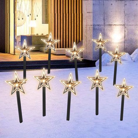TolleTour 10 barras luminosas LED de color blanco cálido con forma de estrella, a pilas, con temporizador de 6/18 h, 36 cm (1/5)