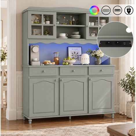 Hohes Sideboard 135 × 40 × 185 cm, grau-grüne Spanplatte, LED, platzsparend – MEUBLIV (1/5)