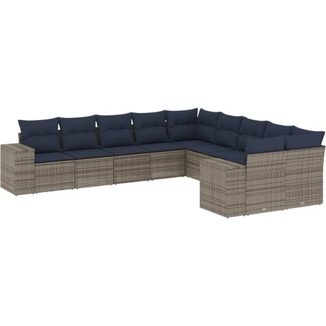 Maison Exclusive - 10-teiliges Gartensofa-Set mit Kissen, grau, P (1/5)