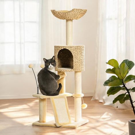 Arbre à chat beige en bois 45 x 40 x 116 cm (1/5)