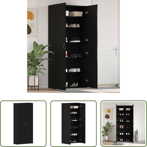 vidaXL Meuble de rangement - Cabinet à chaussures Noir 80 x 35.5 x 180 cm Bois d'ingénierie (1/5)