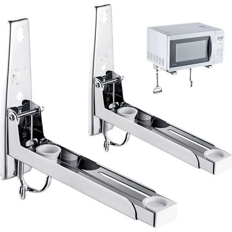 Staffe per microonde in 2 pezzi in acciaio inox 304, supporto per microonde con braccio estensibile, con 2 ganci, mensola a muro per microonde, per microonde e forno - Mensola a muro