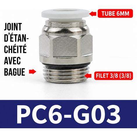 Raccord pneumatique rapide droit PC6-G03 blanc tube 6 mm filetage G 3/8 pc6-g03 blanc 6mm 3 12 g – Livraison gratuite
