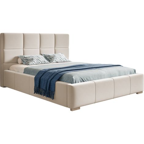 Lit double 180x200 Latis - Lit avec coffre de lit, Chambre à coucher, Lit double, Meubles de fabricant - Tissu velours - Beige (Amor Velvet 4304)