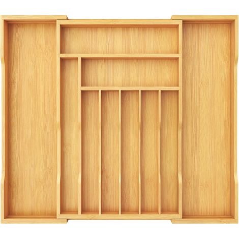 Grand range-couverts pour tiroirs, réglable jusqu'à 71 cm de large, organiseur, insert de tiroir de cuisine, profondeur 47 cm, porte-couverts en bambou pour cuillères, fourchettes, couteaux (1/5)