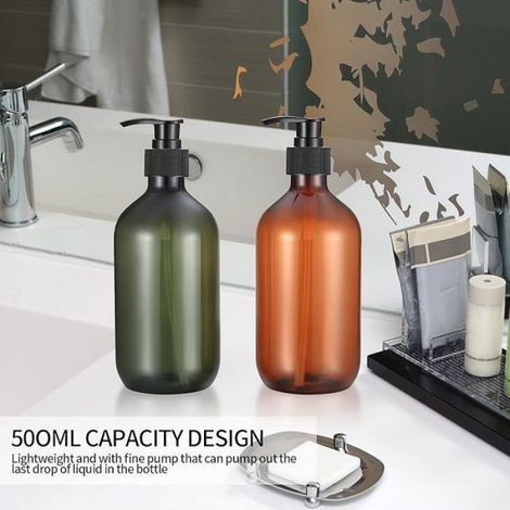 2 Pièces 500 ML Distributeur de Savon Flacons Vides à Pompe à Pression Rechargeable Bouteilles Vide Plastique pour Savon Marron (1/4)
