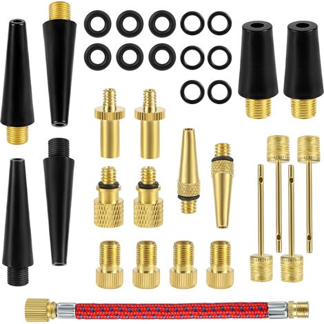 Lot de 33 adaptateurs de valve de vélo en laiton pour gonflage de pneu de vélo, aiguilles d'adaptateur pour vélo, ballons, appareil gonflable pour Presta Schrader (1/5)