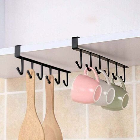 Sous l'armoire 2 pièces porte-gobelets, 6 crochets porte-gobelets sans perceuse ustensiles de cuisine support de rangement suspendu tasse crochet support pour bar cuisine organisation (1/3)