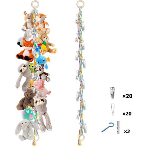 Lot de 2 filets de rangement pour jouets - Sac en filet - Couleur - Hamacs - Filet de rangement pour peluches - Corde de rangement - Sac de rangement - Rangement pour jouets, hamacs et accessoires - T