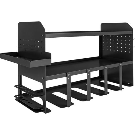 Organisateur d'outils de jardin à 2 niveaux, support avec crochets et compartiment latéral, supporte jusqu'à 50 kg, 61,8 x 23 x 32,7 cm, noir (1/5)