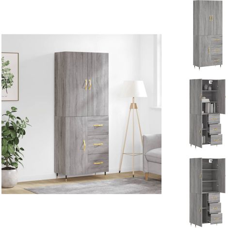 Sideboards - Living Highboard Grau Sonoma 69,5x34x180 cm Holzwerkstoff (1/5)