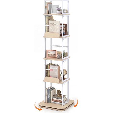 Bibliothèque Rotative, Étagère à Livres à 5 Niveaux, Étagères Ouvertes avec Bordures Latérales & Butées Antichute, 40 x 40 x 148,5 cm, Beige (1/5)