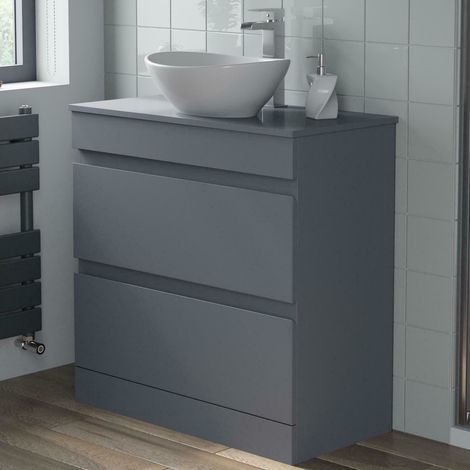 Bathroom Grey Gloss Vanity Unit Countertop Wash Basin 800mm with 410mm Oval Basin (1/5)