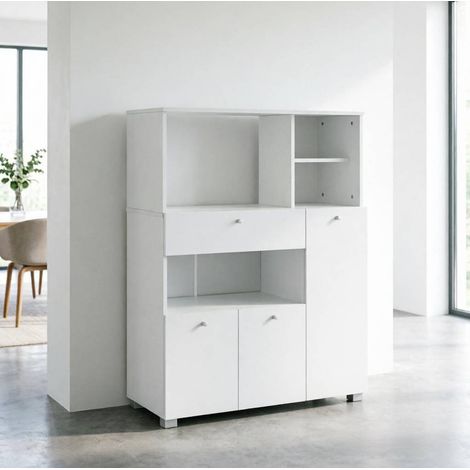 Buffet 90x40x120 cm en panneaux de bois blanc, avec rangement pour cuisine FloraGrace (1/5)