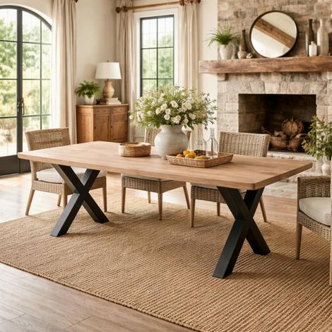 Table extensible chêne grisé bords biseautés pieds en X 180 cm PALERME