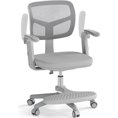 Chaise de Bureau pour Enfants avec Hauteur Réglable, Accoudoirs et Repose-pieds, Chaise de Bureau Pivotante avec Roulettes, Gris (1/5)
