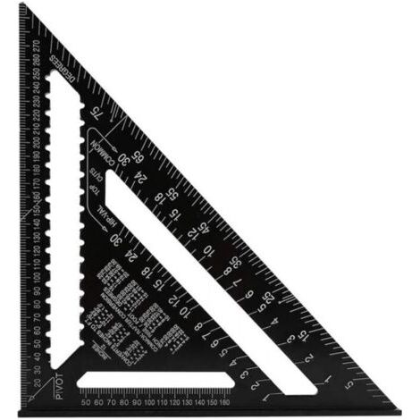 Équerre Triangle Metrique Professionnel, 30cm Équerre de Charpentier Haute Précision, Règle d'angle Menuiserie en Alliage d'aluminium Outil de Mesure Bois Speed Square Noir (1/5)