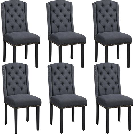 Lot 6 Chaises de Salle Manger Tissu Lin Classique Boutonné Gris (1/5)