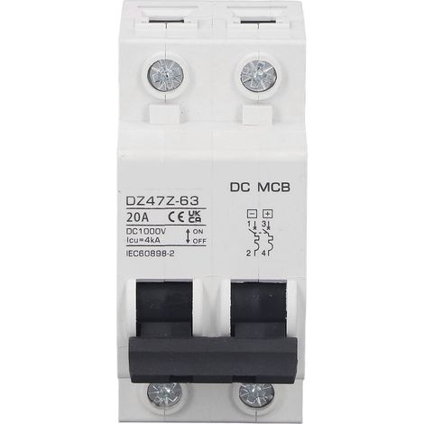 GARRYFIZH Disjoncteur cc Protection contre les surcharges système magnétique disjoncteur PV 2P 1000V 20A